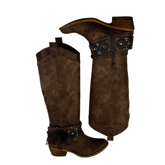 Not Rated Tualamne Western Cowgirl Vegan Leather Tall Riding Boots Women's 7.5 - Picture 8 of 12